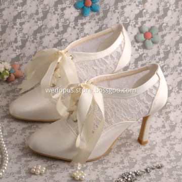 Ivory Lace up Wedding Shoes Bridal High Heel